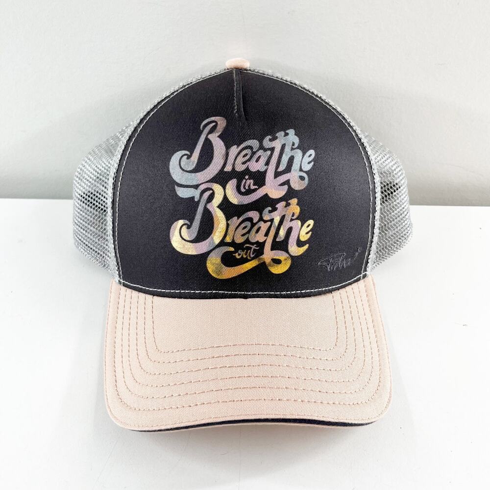 PrAna La Viva Breathe In Breathe Out Trucker Hat Gray Pink